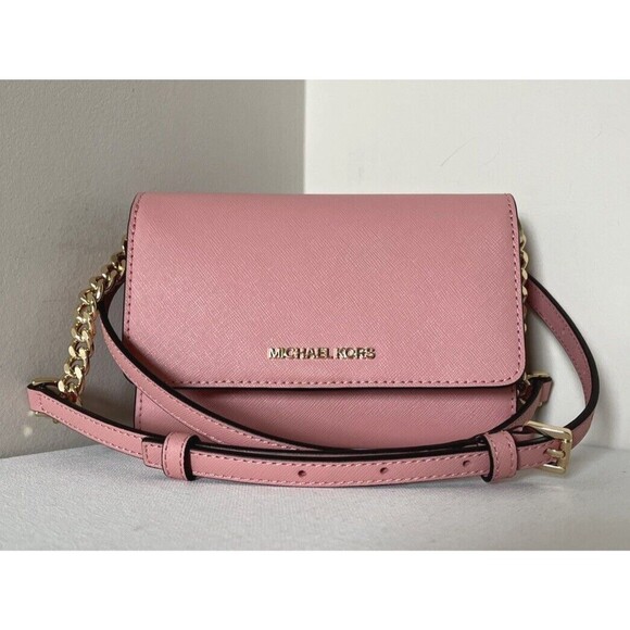 New Michael Kors Jet Set Travel Medium Phone Crossbody Saffiano Leather Primrose - Picture 1 of 7